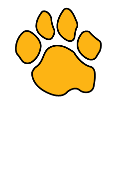 A graphic logo of a dog's paw print